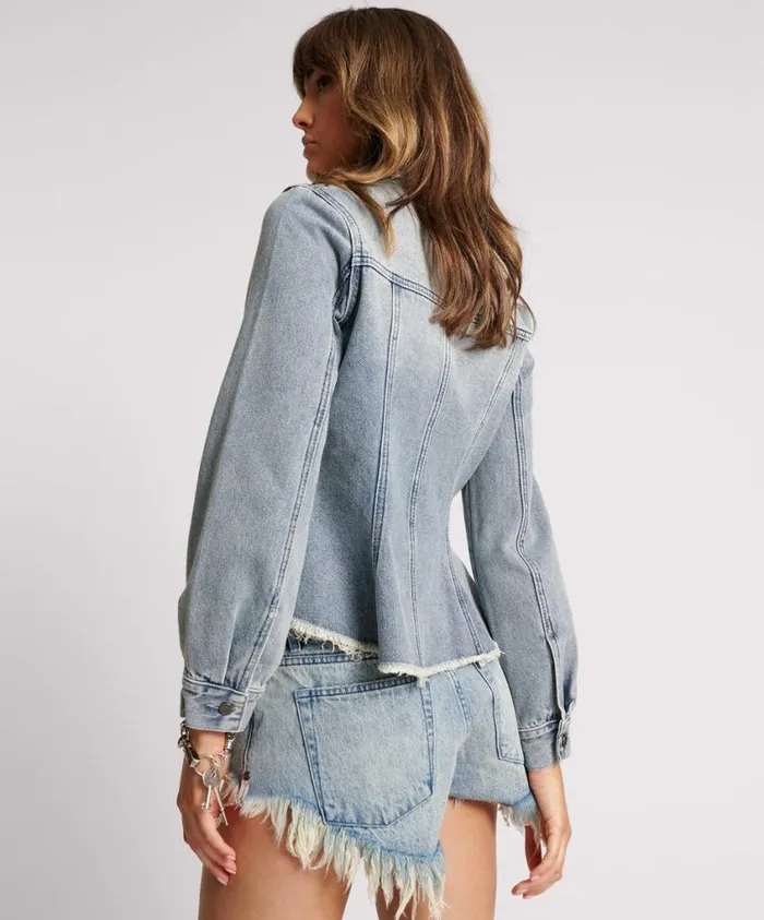 One Teaspoon Denim Jackets Women Salty Dog Peplum Denim Shacket