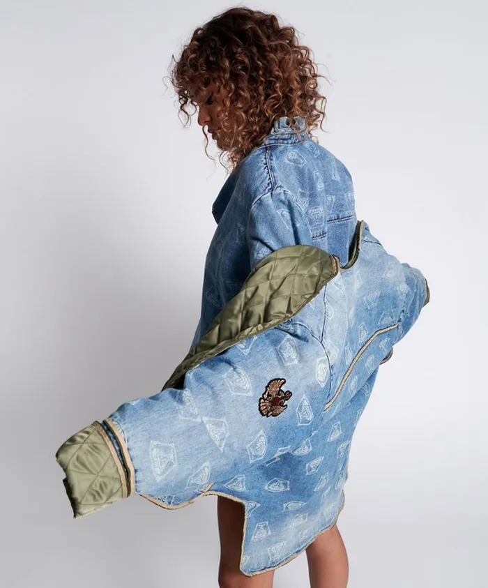 One Teaspoon Denim Jackets Women Stuffed Medusa Denim Jacket