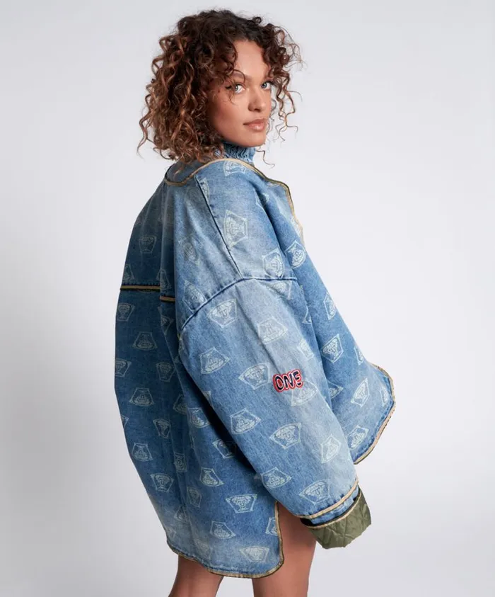One Teaspoon Denim Jackets Women Stuffed Medusa Denim Jacket