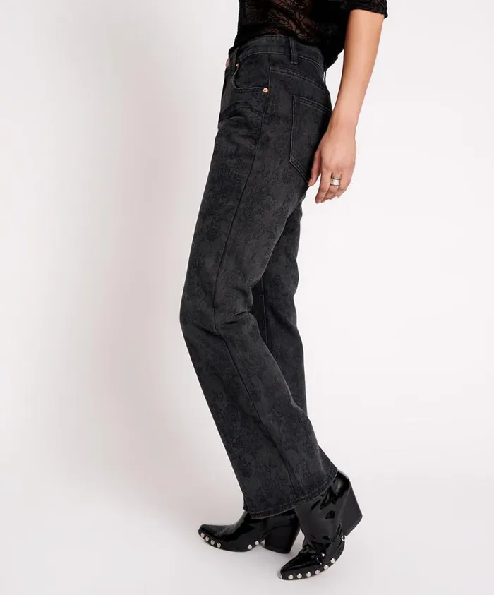 One Teaspoon Denim Jeans Women Black Lace Charlie Slim High Waist Bootcut Jeans