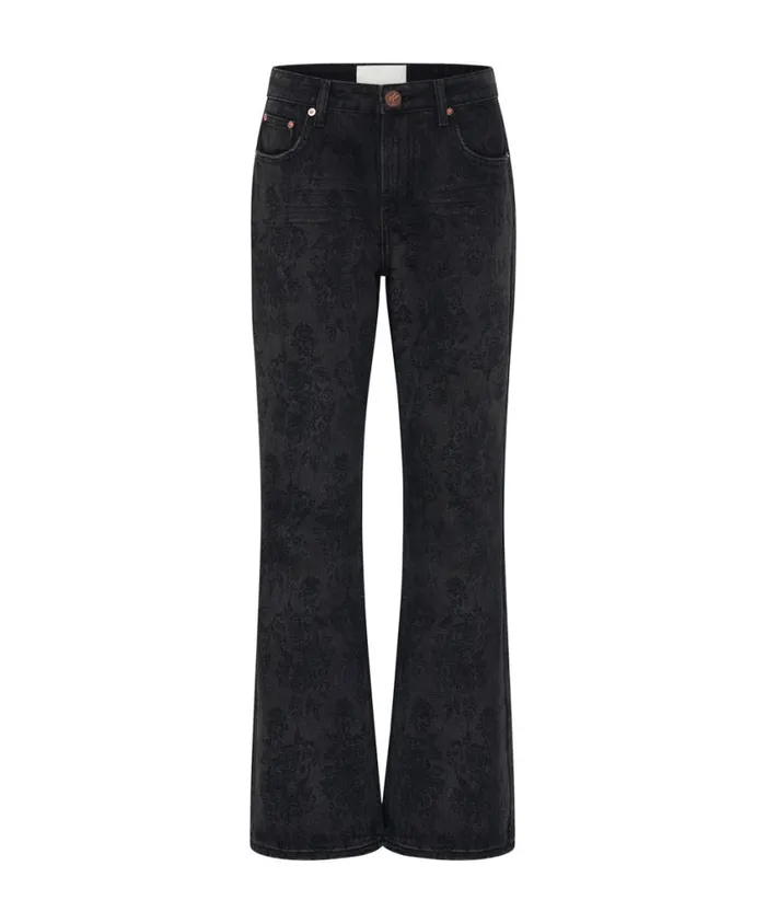 One Teaspoon Denim Jeans Women Black Lace Charlie Slim High Waist Bootcut Jeans