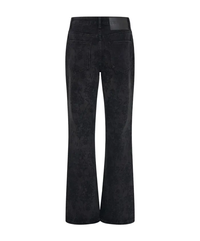 One Teaspoon Denim Jeans Women Black Lace Charlie Slim High Waist Bootcut Jeans