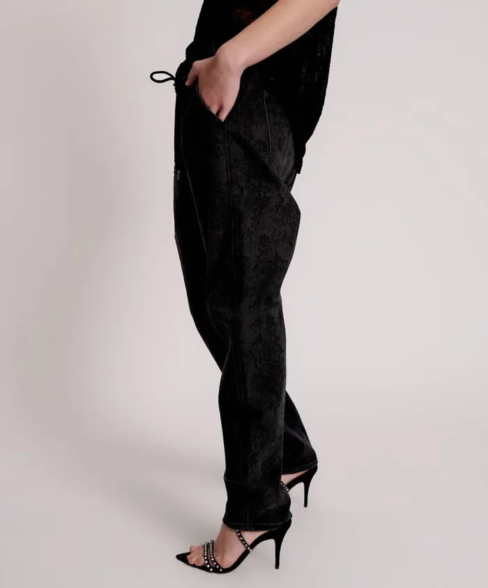 One Teaspoon Denim Jeans Women Black Lace Shabbies Drawstring Boyfriend Jeans