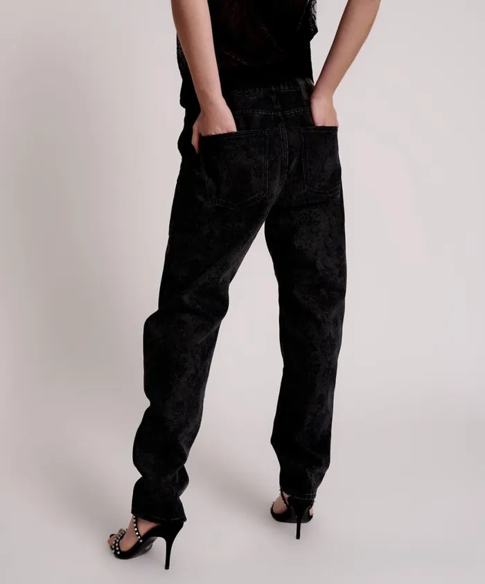 One Teaspoon Denim Jeans Women Black Lace Shabbies Drawstring Boyfriend Jeans