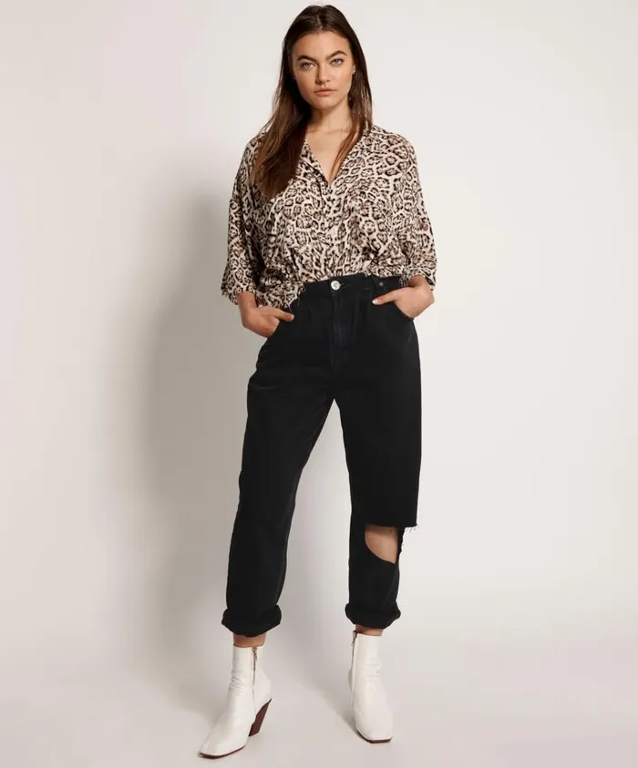 One Teaspoon Denim Jeans Women Black Smiths High Waist Trouser Jean