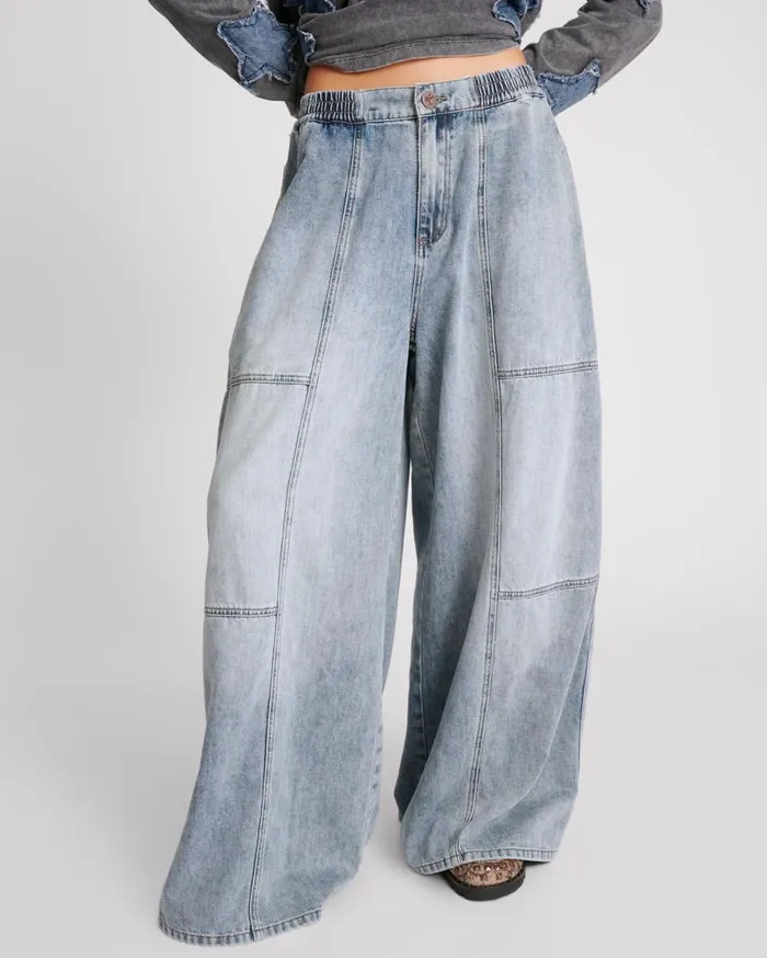 One Teaspoon Denim Jeans Women Blue Blossom Denim Palazzo Pants