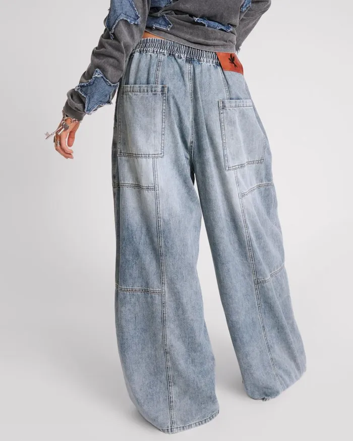One Teaspoon Denim Jeans Women Blue Blossom Denim Palazzo Pants