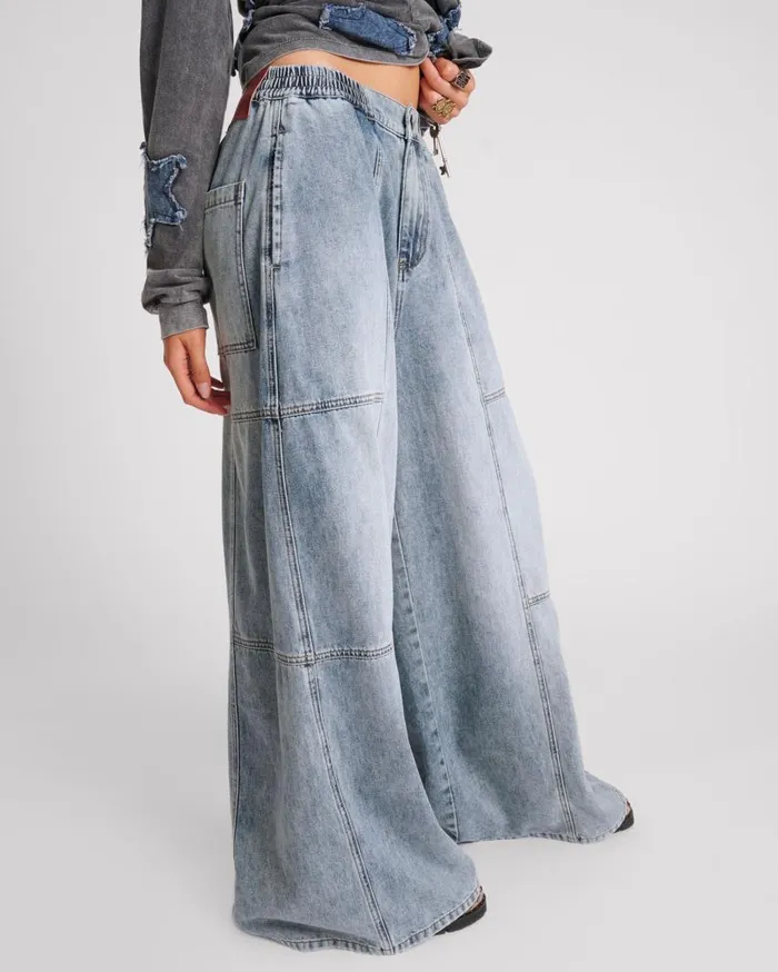 One Teaspoon Denim Jeans Women Blue Blossom Denim Palazzo Pants