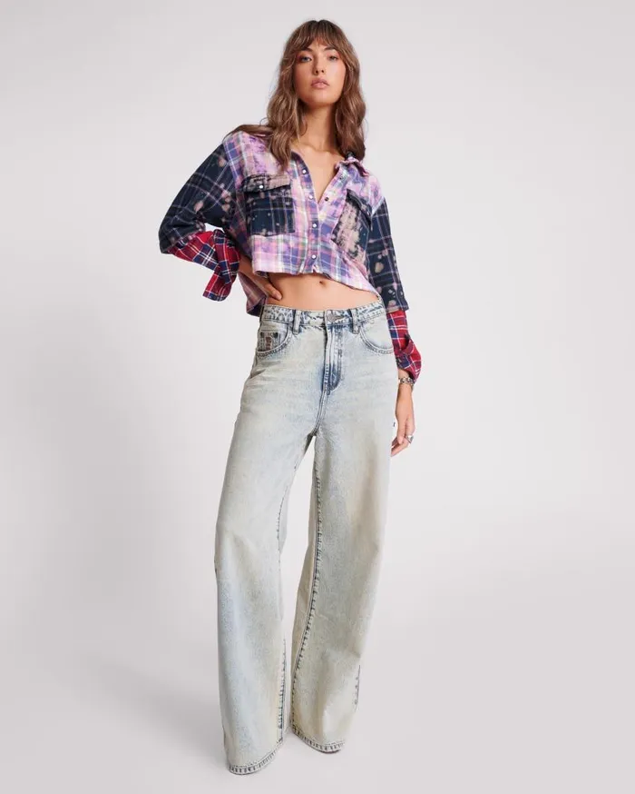 One Teaspoon Denim Jeans Women Blue Dust Love Machines Super Wide Leg Jeans