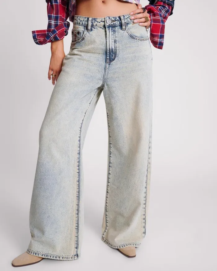 One Teaspoon Denim Jeans Women Blue Dust Love Machines Super Wide Leg Jeans