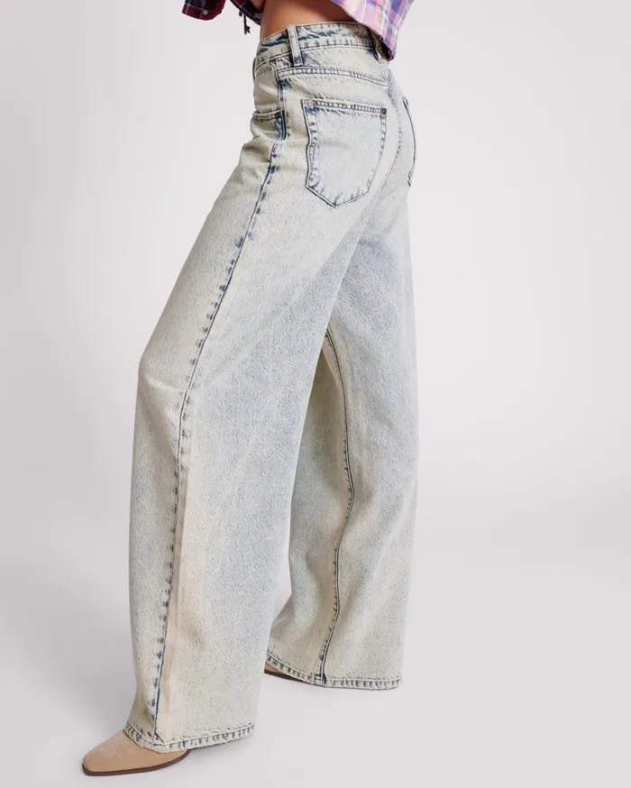 One Teaspoon Denim Jeans Women Blue Dust Love Machines Super Wide Leg Jeans