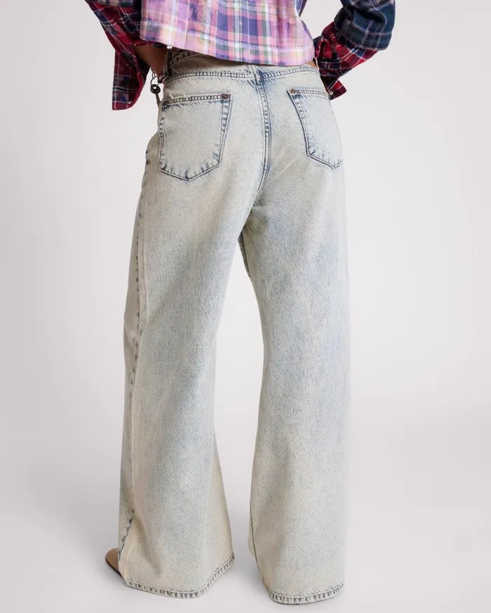 One Teaspoon Denim Jeans Women Blue Dust Love Machines Super Wide Leg Jeans