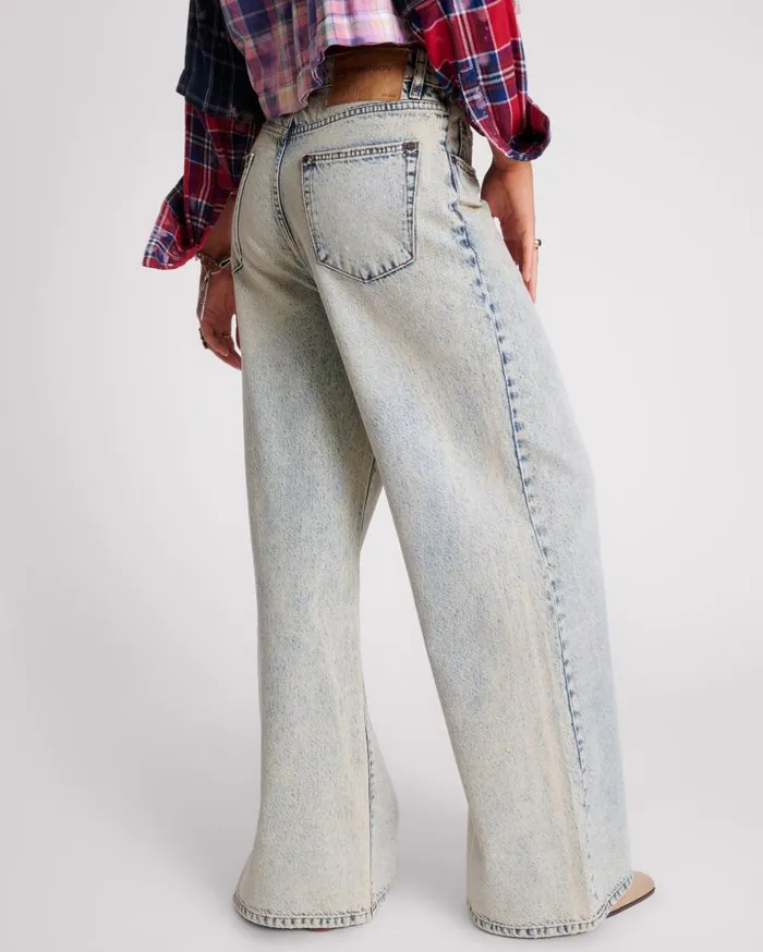 One Teaspoon Denim Jeans Women Blue Dust Love Machines Super Wide Leg Jeans