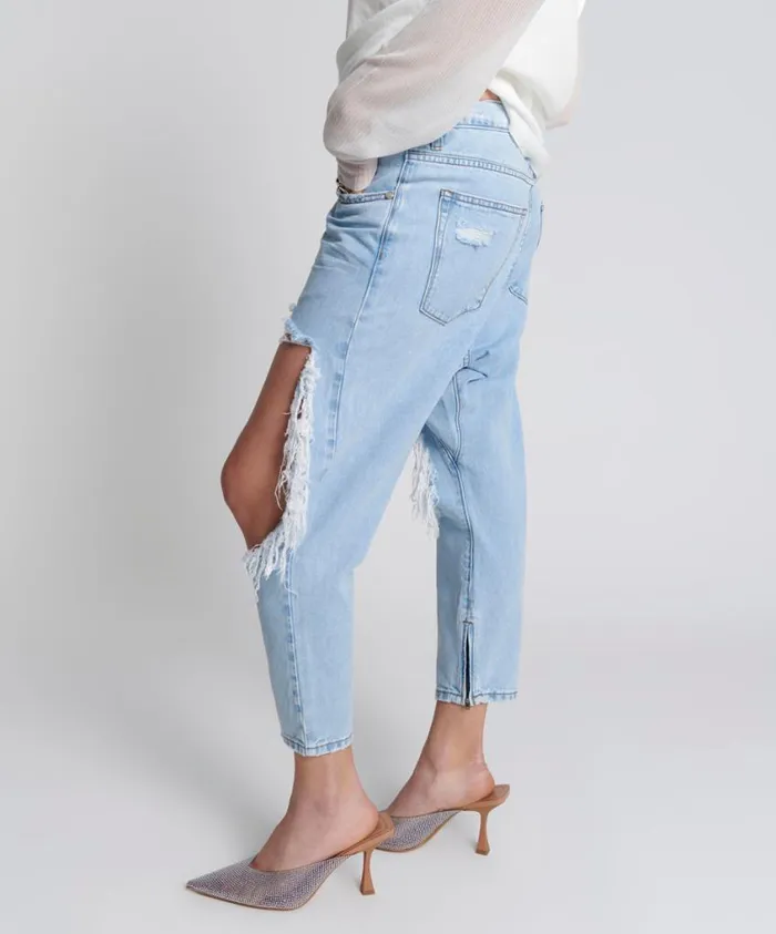 One Teaspoon Denim Jeans Women Blue Latte Kingpins Cropped Boyfriend Jeans