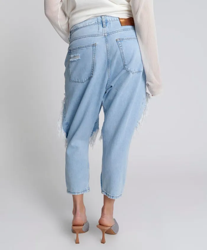 One Teaspoon Denim Jeans Women Blue Latte Kingpins Cropped Boyfriend Jeans