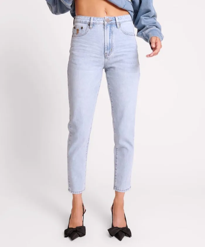 One Teaspoon Denim Jeans Women Blue Latte Legends High Waist Mom Jean