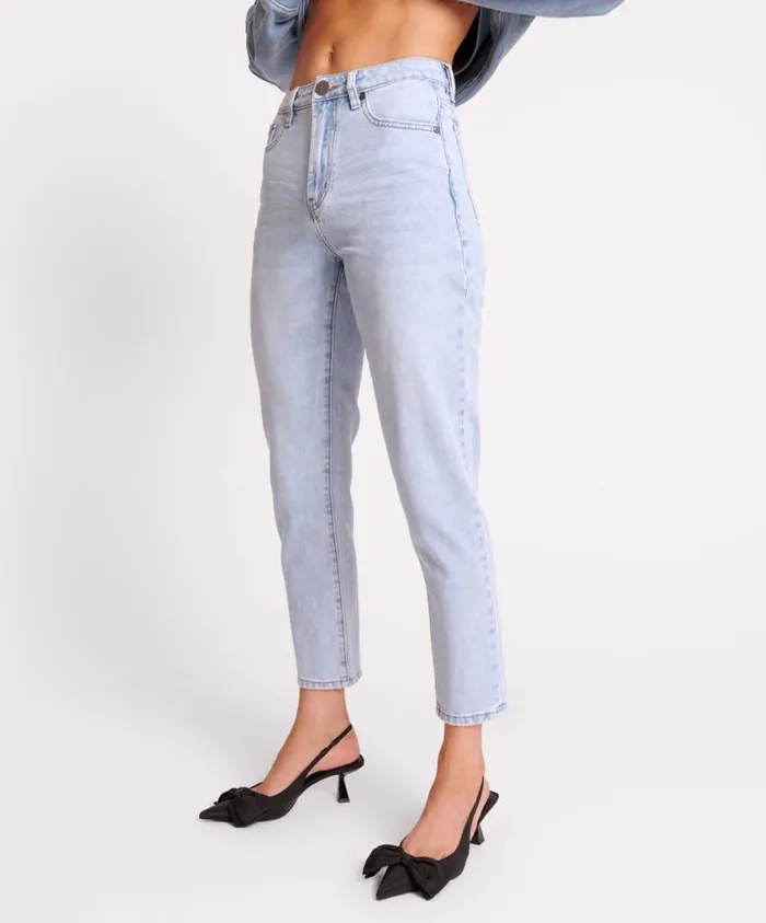 One Teaspoon Denim Jeans Women Blue Latte Legends High Waist Mom Jean