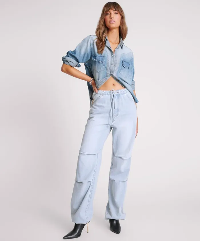 One Teaspoon Denim Jeans Women Blue Latte Marley Relaxed Denim Jeans