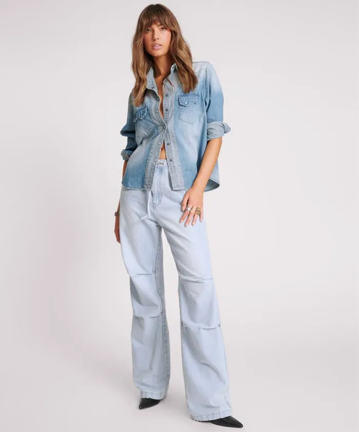 One Teaspoon Denim Jeans Women Blue Latte Marley Relaxed Denim Jeans