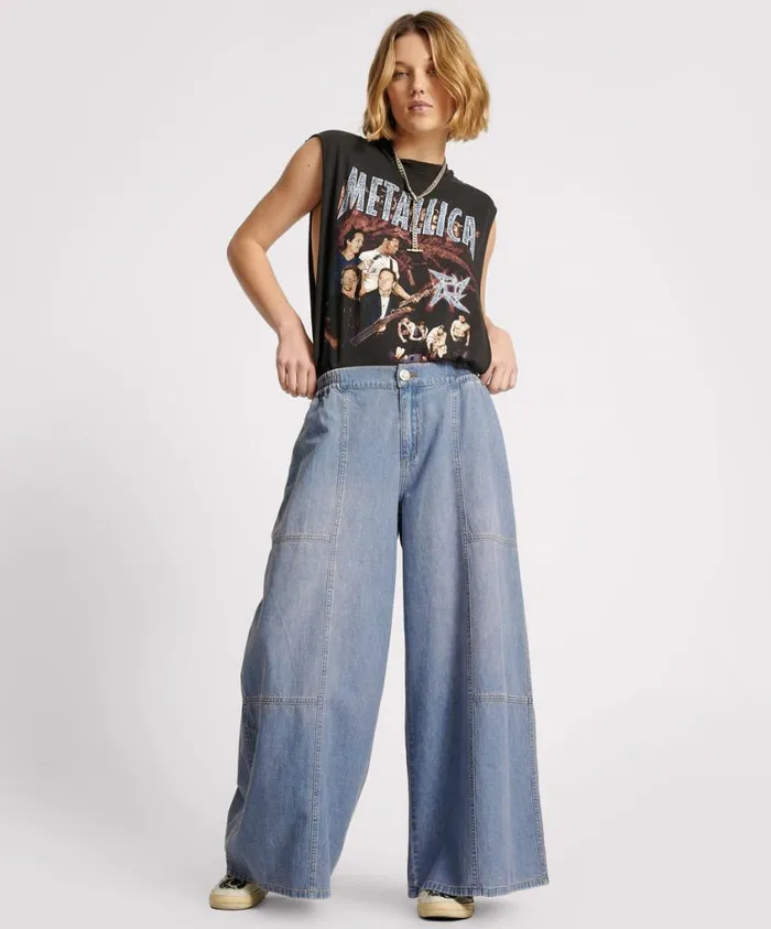 One Teaspoon Denim Jeans Women Blue Lilac Palazzo Jeans USA