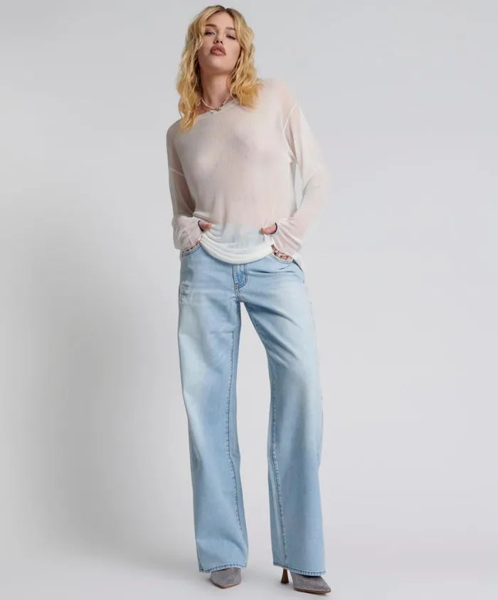 One Teaspoon Denim Jeans Women Blue Low Waist Wide Leg Jeans 8211 Latte Lowrider
