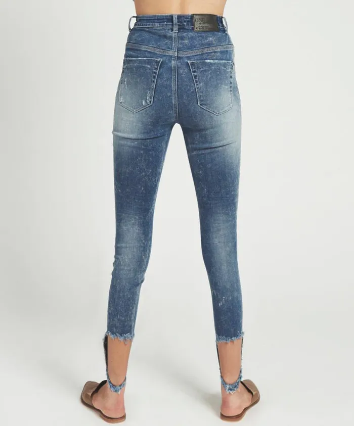 One Teaspoon Denim Jeans Women Blue Society Freebirds Ii Super High Waist Skinny Jean OneTeaspoon