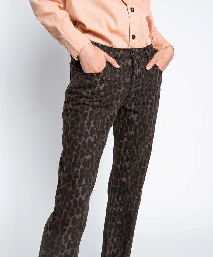 One Teaspoon Denim Jeans Women Bronze Leopard Truckers Straight Leg Jean