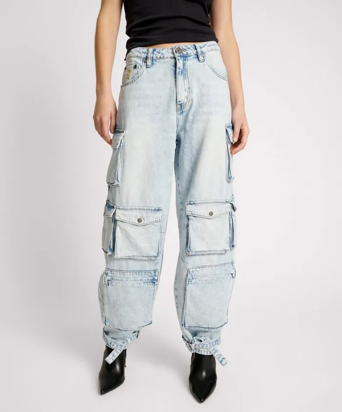 One Teaspoon Denim Jeans Women Depeche Blue High Waist Epic Cargo Jean