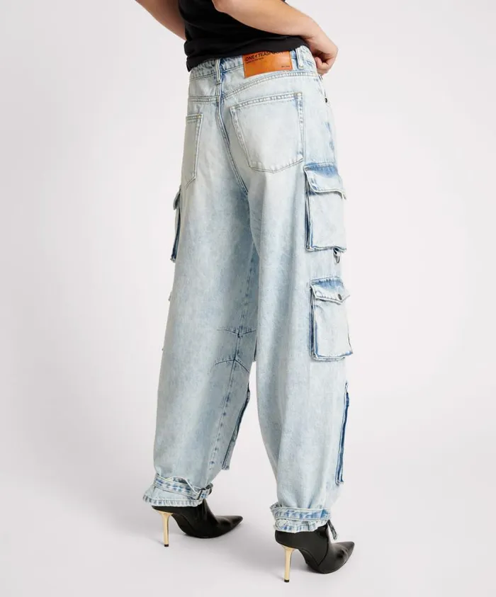 One Teaspoon Denim Jeans Women Depeche Blue High Waist Epic Cargo Jean