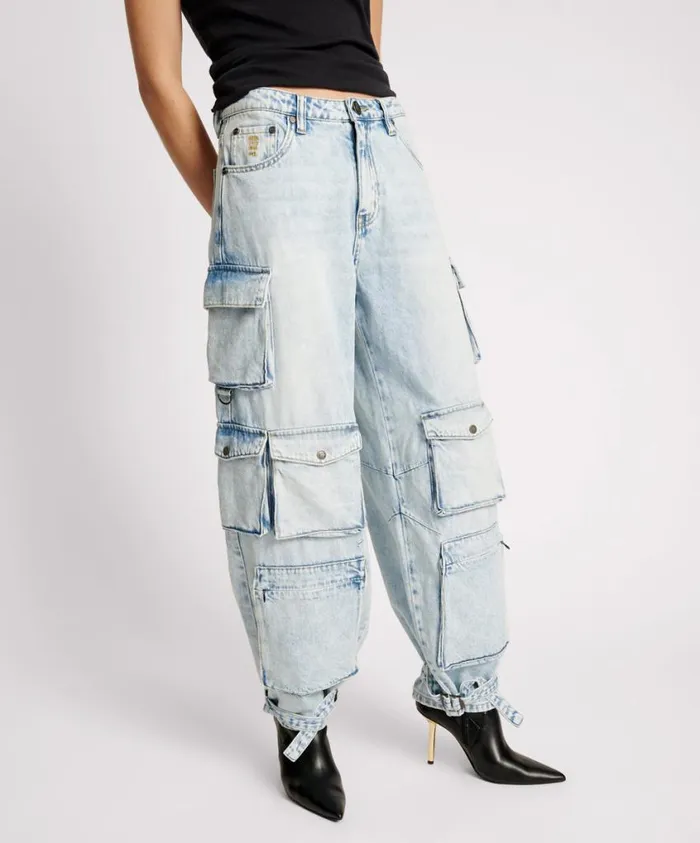 One Teaspoon Denim Jeans Women Depeche Blue High Waist Epic Cargo Jean