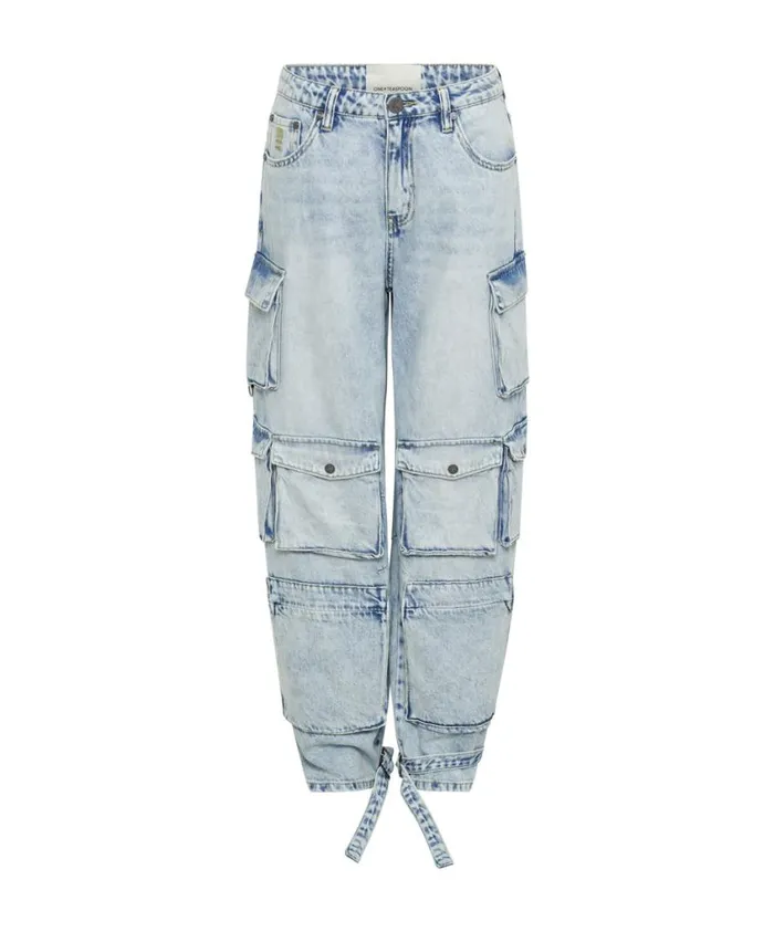 One Teaspoon Denim Jeans Women Depeche Blue High Waist Epic Cargo Jean