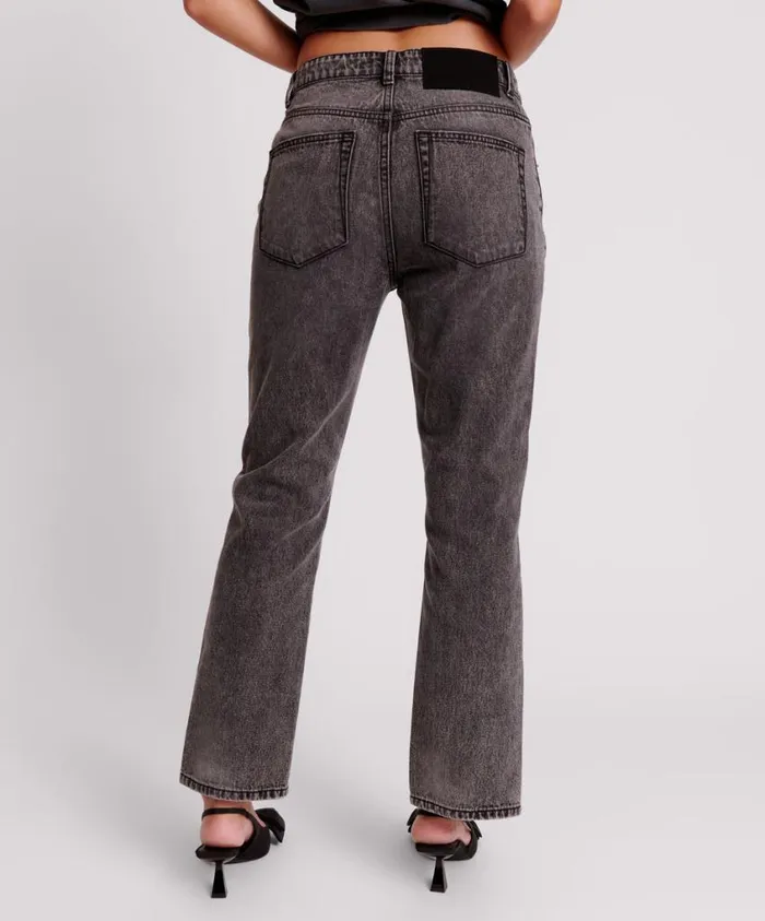 One Teaspoon Denim Jeans Women Faded Black Truckers Mid Waist Straight Leg Jean