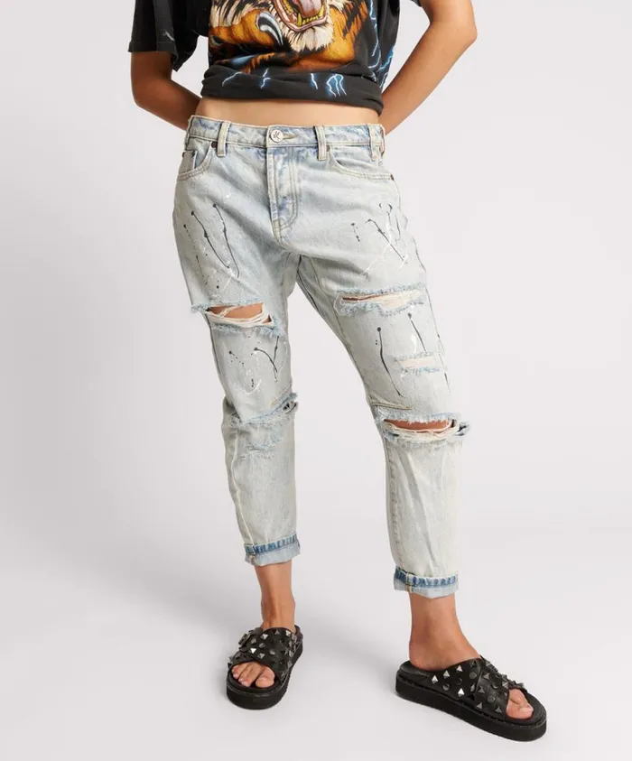 One Teaspoon Denim Jeans Women Florence Painted Saints Boyfriend Jean
