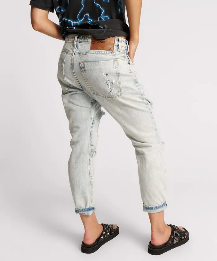 One Teaspoon Denim Jeans Women Florence Painted Saints Boyfriend Jean