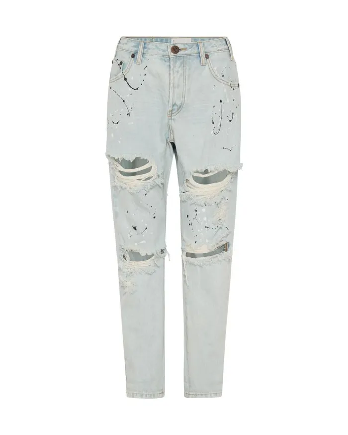 One Teaspoon Denim Jeans Women Florence Painted Saints Boyfriend Jean