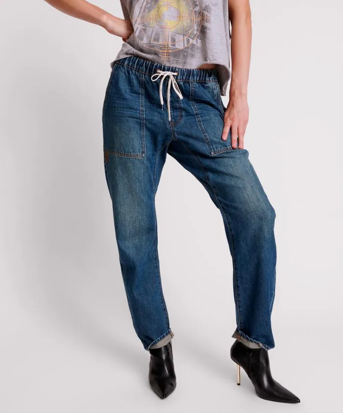 One Teaspoon Denim Jeans Women Gritty Blue Shabbies Drawstring Boyfriend Jeans