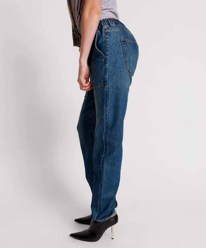 One Teaspoon Denim Jeans Women Gritty Blue Shabbies Drawstring Boyfriend Jeans