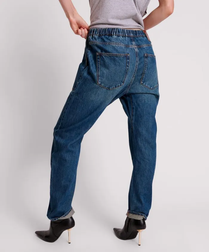 One Teaspoon Denim Jeans Women Gritty Blue Shabbies Drawstring Boyfriend Jeans