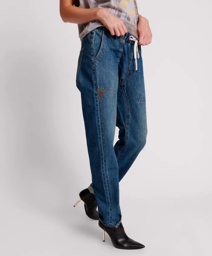 One Teaspoon Denim Jeans Women Gritty Blue Shabbies Drawstring Boyfriend Jeans