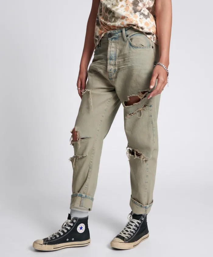 One Teaspoon Denim Jeans Women Khaki Haze Bandit Boyfriend Jeans