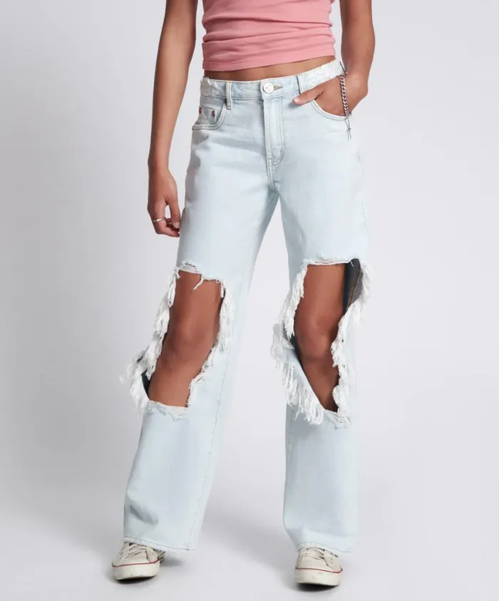 One Teaspoon Denim Jeans Women Le Surf Jackson Mid Waist Wide Leg Jeans