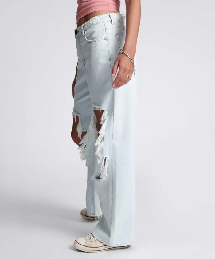 One Teaspoon Denim Jeans Women Le Surf Jackson Mid Waist Wide Leg Jeans