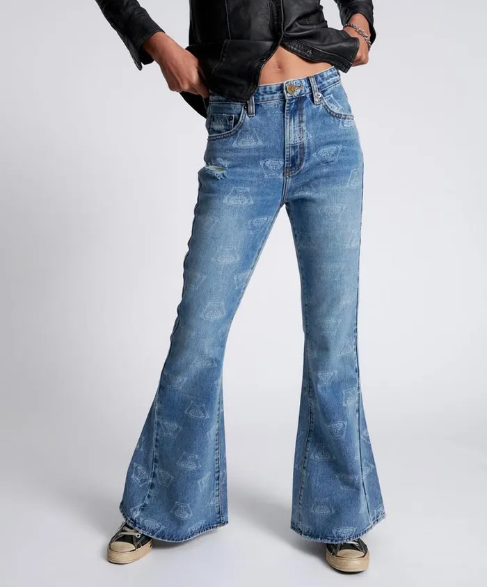 One Teaspoon Denim Jeans Women Low Waist Extreme Flare Jeans 8211 Medusa Marines