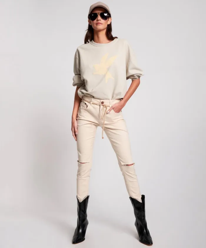 One Teaspoon Denim Jeans Women Nashville Cream High Waist Freebirds Ii