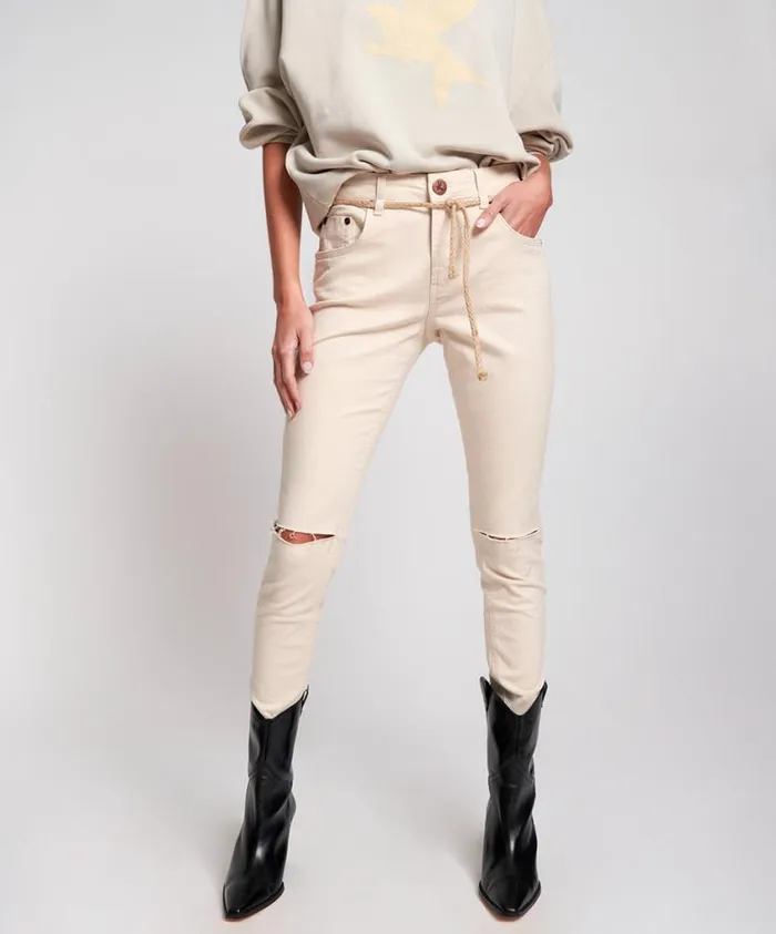 One Teaspoon Denim Jeans Women Nashville Cream High Waist Freebirds Ii