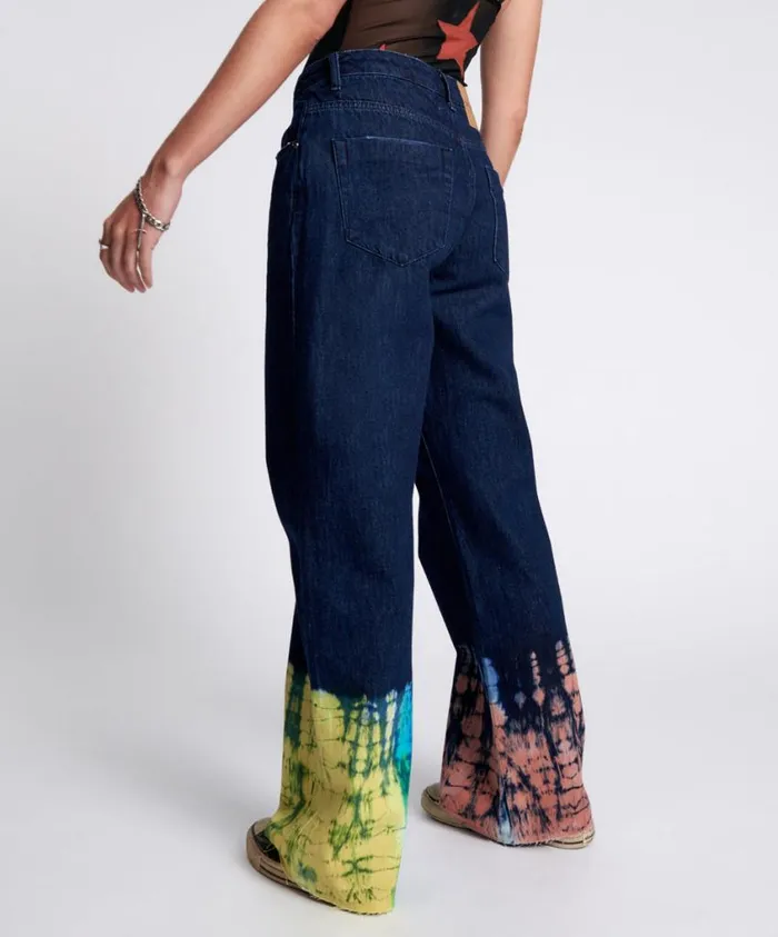 One Teaspoon Denim Jeans Women Paint Dipped Jackson Mid Waist Wide Leg Jeans