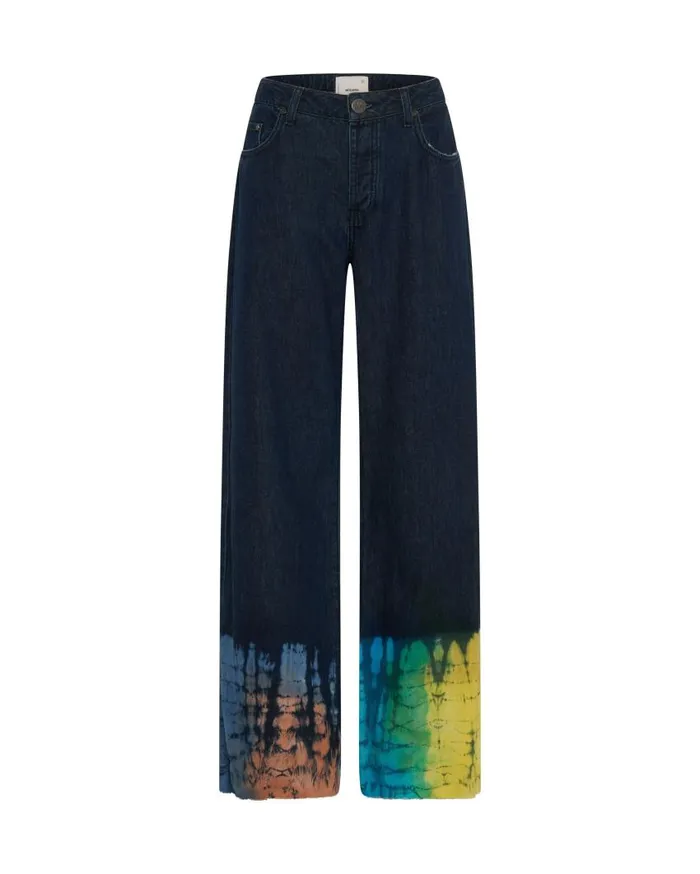 One Teaspoon Denim Jeans Women Paint Dipped Jackson Mid Waist Wide Leg Jeans