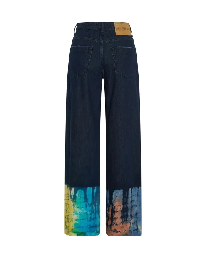 One Teaspoon Denim Jeans Women Paint Dipped Jackson Mid Waist Wide Leg Jeans
