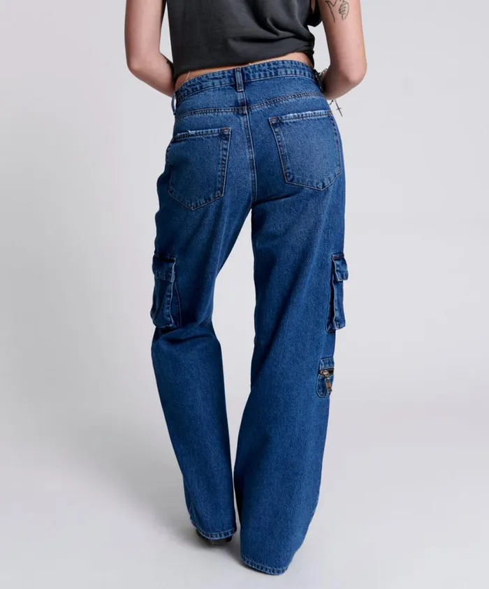 One Teaspoon Denim Jeans Women Rosewood Cargo Jackson Mid Waist Wide Leg Jeans