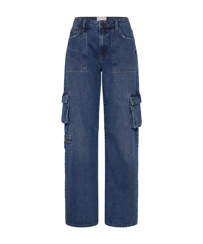One Teaspoon Denim Jeans Women Rosewood Cargo Jackson Mid Waist Wide Leg Jeans